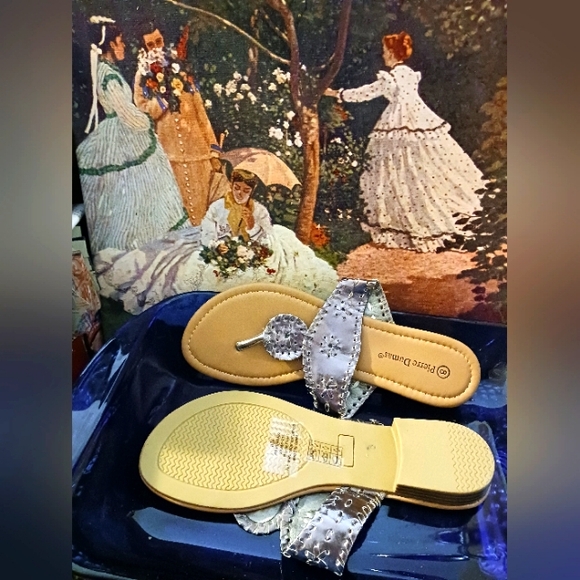 PIERRE DUMAS TAN&GOLD SANDALS🥿🎍🎁SIZE 8M WOMEN,A NEW! GIFT.🩴💖 - Picture 2 of 7